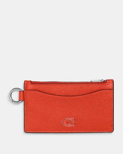 COACH®,ZIP CARD CASE,Crossgrain Leather,Sun Orange,Front View