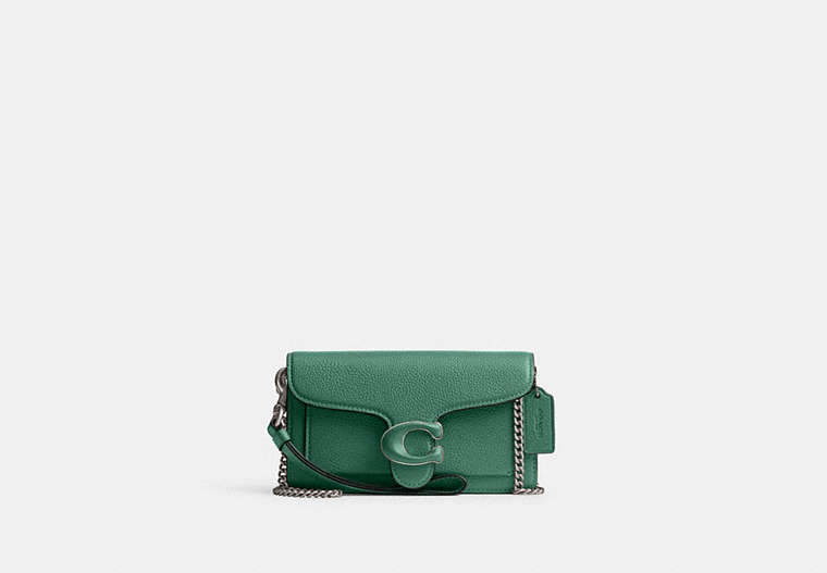 COACH®,TABBY CROSSBODY WRISTLET,Polished Pebble Leather,Mini,Silver/Bright Green,Front View