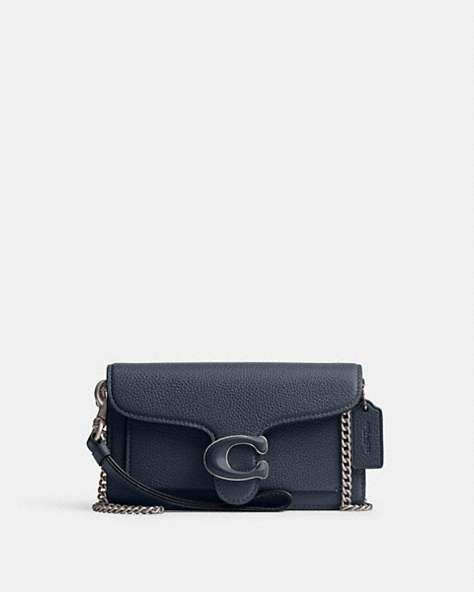 COACH®,TABBY CROSSBODY WRISTLET,Polished Pebble Leather,Mini,Silver/Denim,Front View