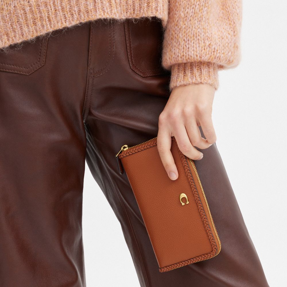 Coach Accordion Zip Wallet With Braid In Brass/burnished Amber ModeSens