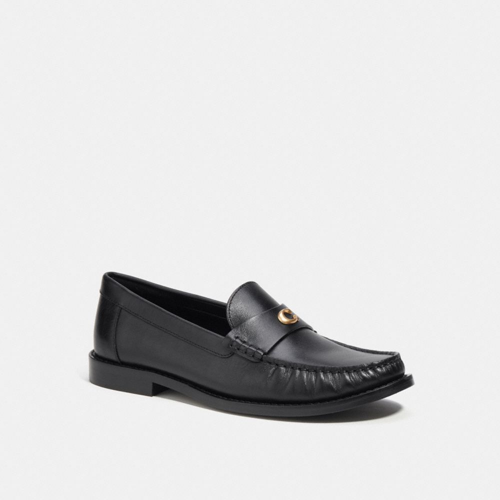 Coach Logo-plaque Leather Loafers In Black