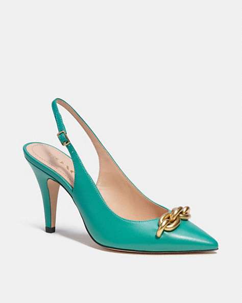 COACH®,SADIE SLINGBACK PUMP,Leather,Bright Green,Front View