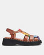 COACH®,VIVIENNE SANDAL WITH RAINBOW CROCHET,Leather,Burnished Amber/Rainbow,Angle View