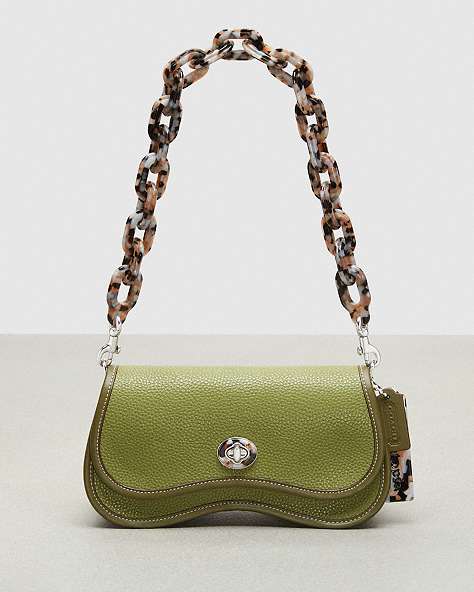 COACH®,Wavy Dinky in Coachtopia Leather,Coachtopia Leather,Small,Olive Green,Front View