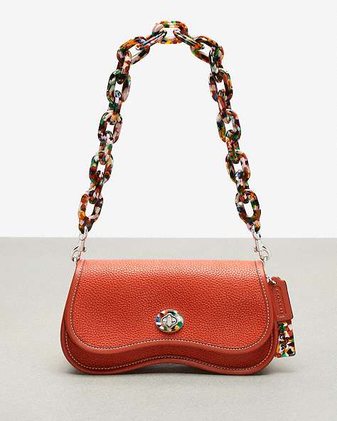 COACH®,Wavy Dinky in Coachtopia Leather,Coachtopia Leather,Small,Deep Orange,Front View