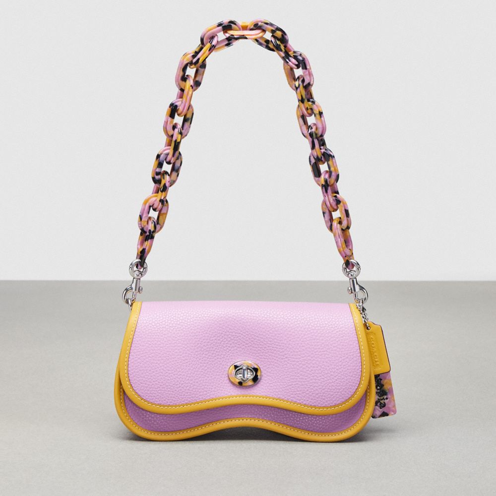 Coach Wavy Dinky In Topia Leather In Violet Orchid/flax