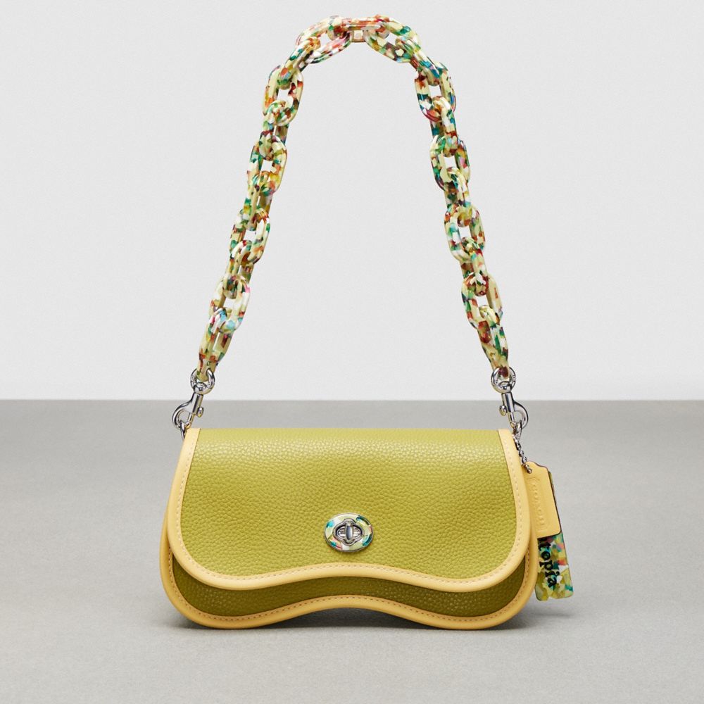 Coach Wavy Dinky In Topia Leather In Lime Green/sunflower