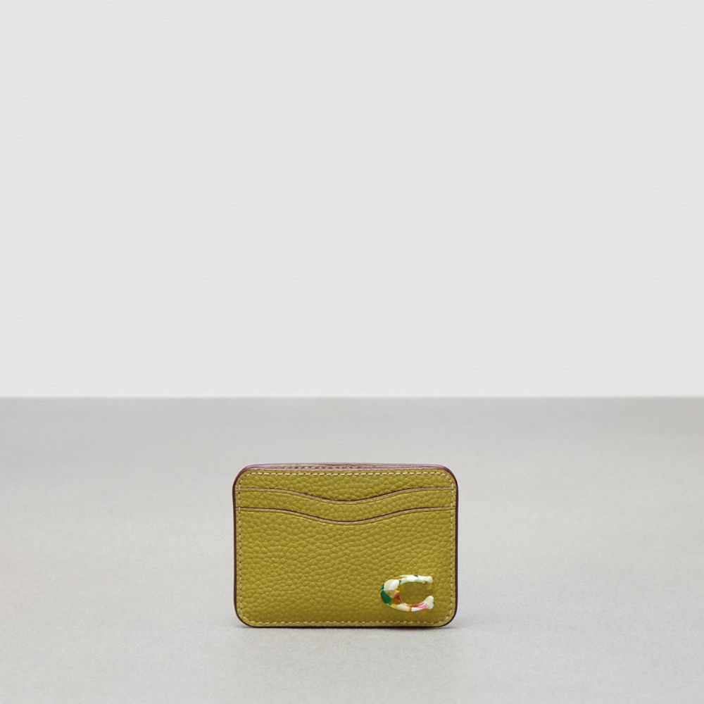 Coach Wavy Card Case In Topia Leather In Lime Green