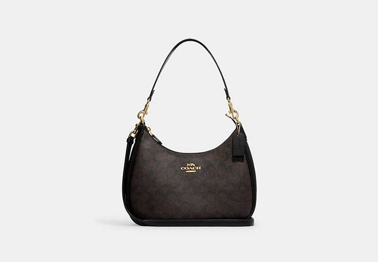 COACH®,TERI HOBO IN SIGNATURE CANVAS,Leather,Gold/Brown Black,Front View