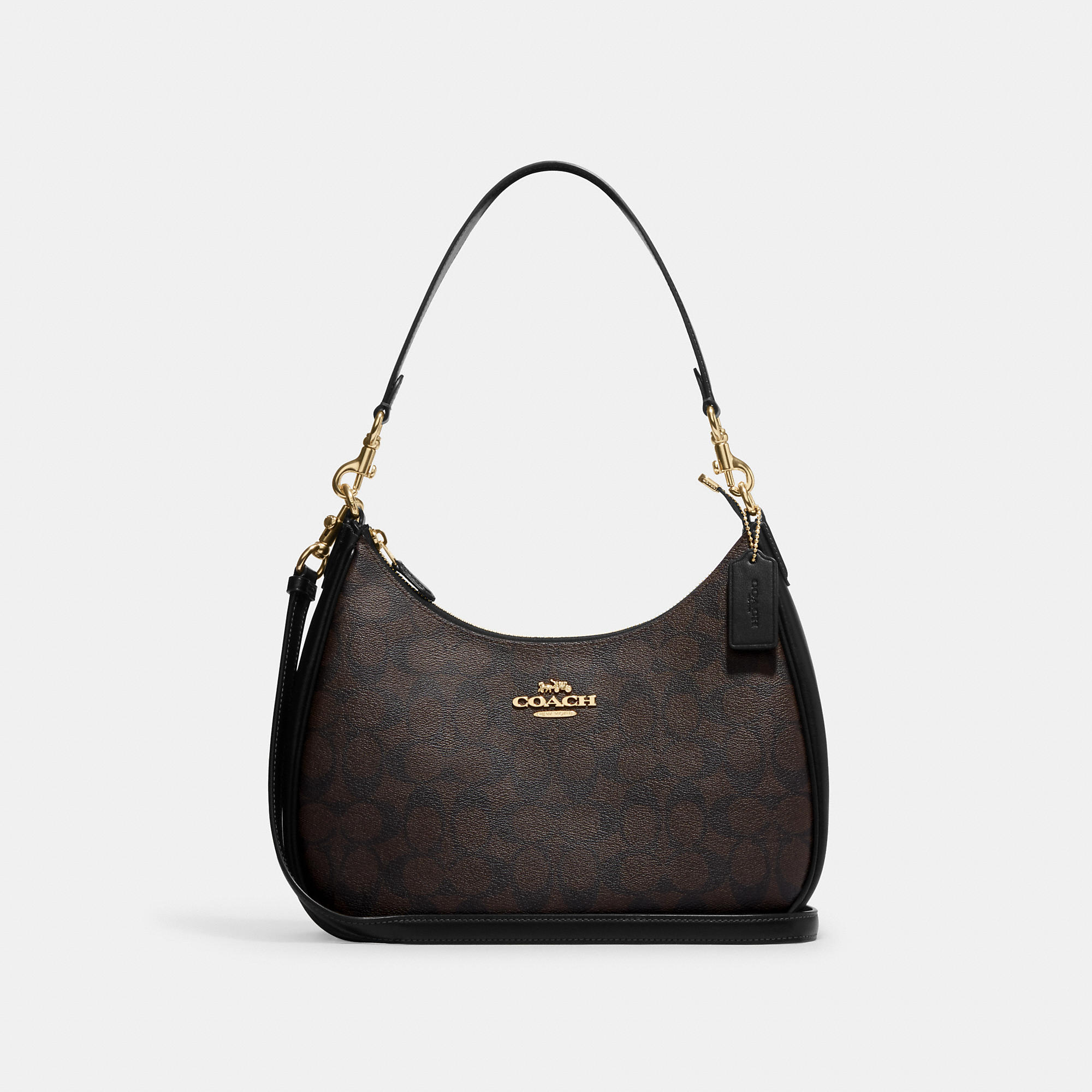 Shop Coach Outlet Teri Hobo Bag In Signature Canvas In Gold/brown Black