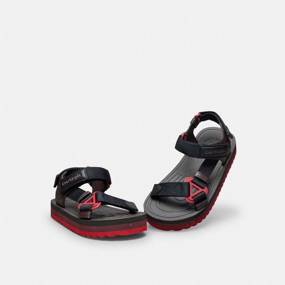 Coach Strappy Sandal In Black/oxblood Multi