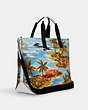 COACH®,TOTE 38 WITH HAWAIIAN PRINT,canvas,Silver/Blue Multi,Angle View