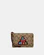 COACH®,CORNER ZIP WRISTLET IN SIGNATURE CANVAS WITH PATCH,canvas,Silver/Khaki Multi,Front View