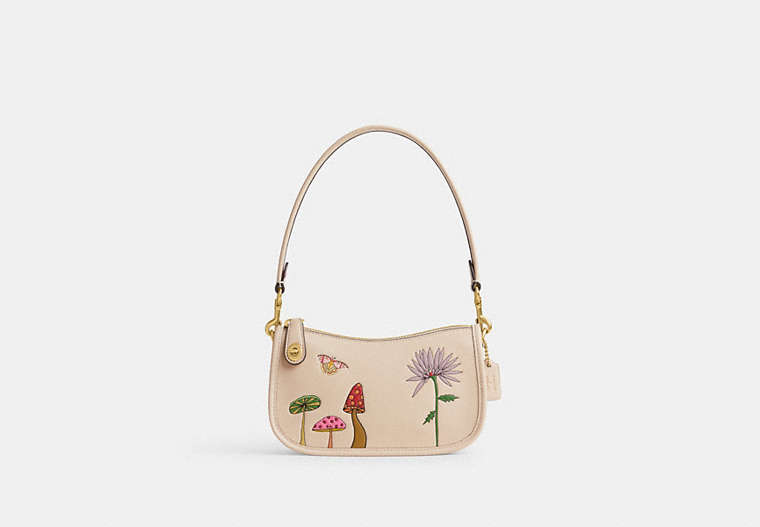 COACH®,COACH X OBSERVED BY US SWINGER 20,Glovetanned Leather,Mini,Garden,Brass/Ivory Multi,Front View