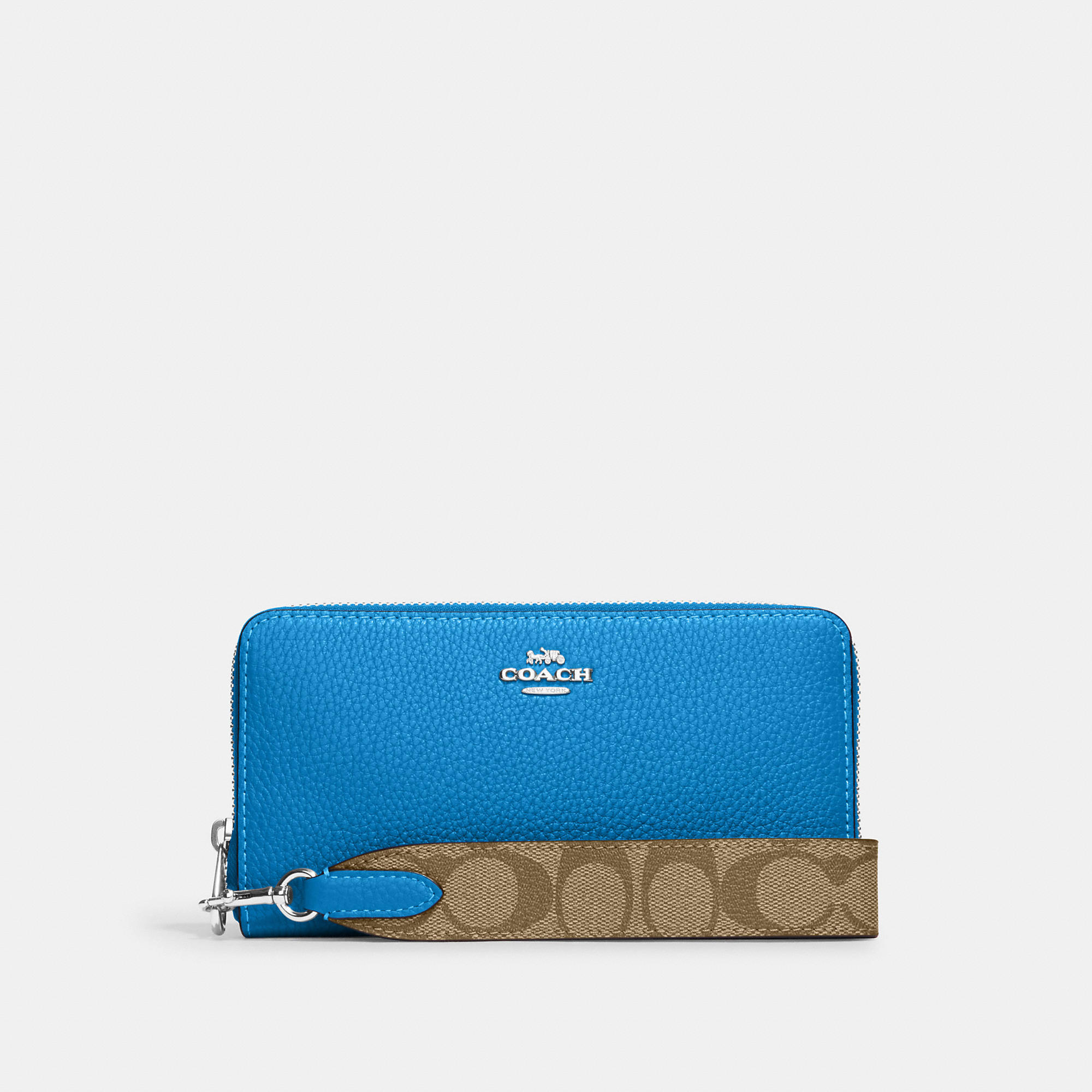 Coach Outlet Long Zip Around Wallet With Signature Canvas In Silver/racer  Blue Multi | ModeSens
