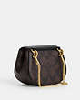 COACH®,MORGAN CARD CASE ON A CHAIN IN SIGNATURE CANVAS,Leather,Gold/Brown Black,Angle View