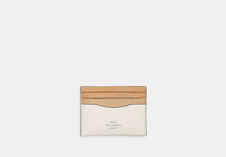 COACH®,SLIM ID CARD CASE IN COLORBLOCK,Leather,Silver/Sandy Beige Multi,Front View