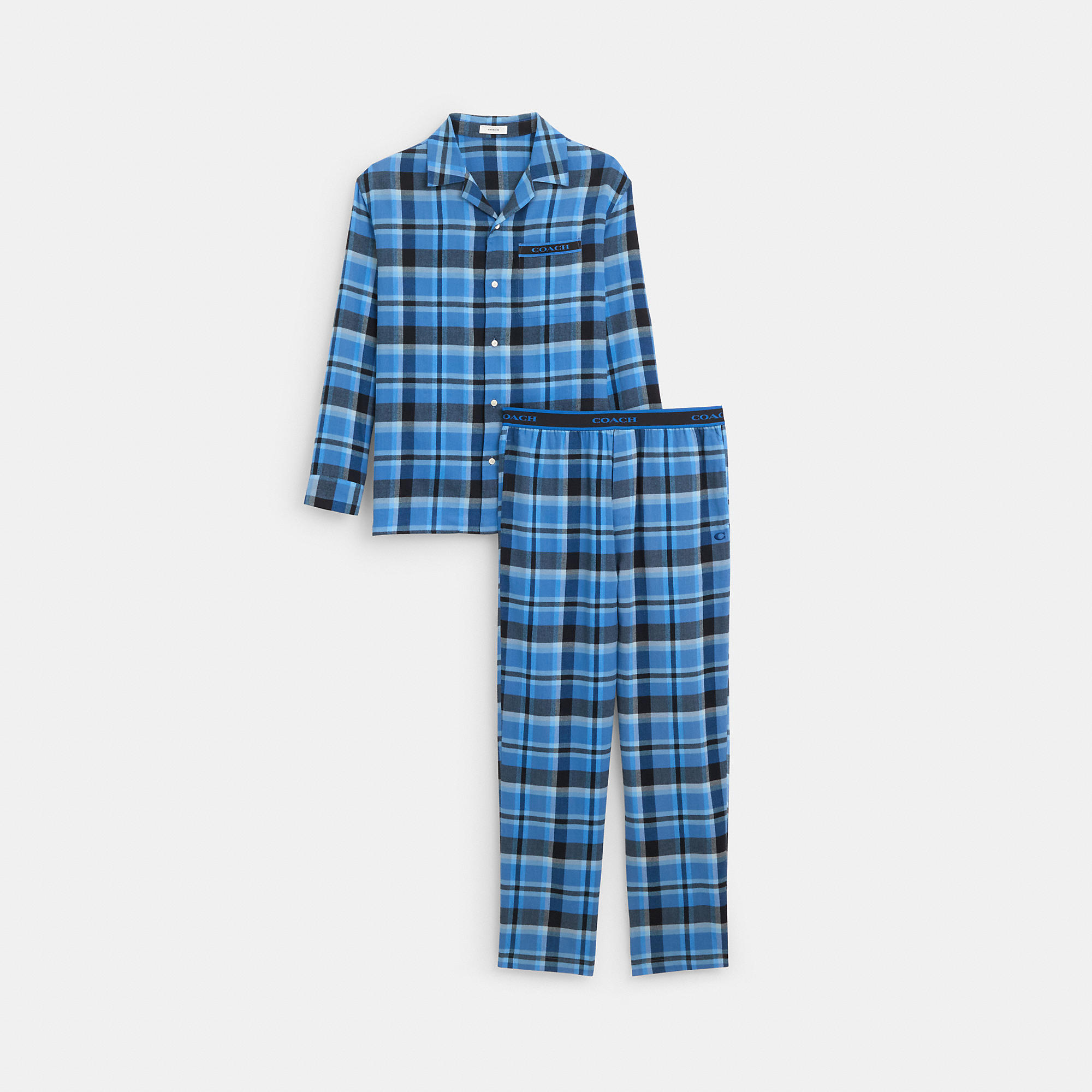Shop Coach Outlet Plaid Pajama Set, Size: Large In Blue