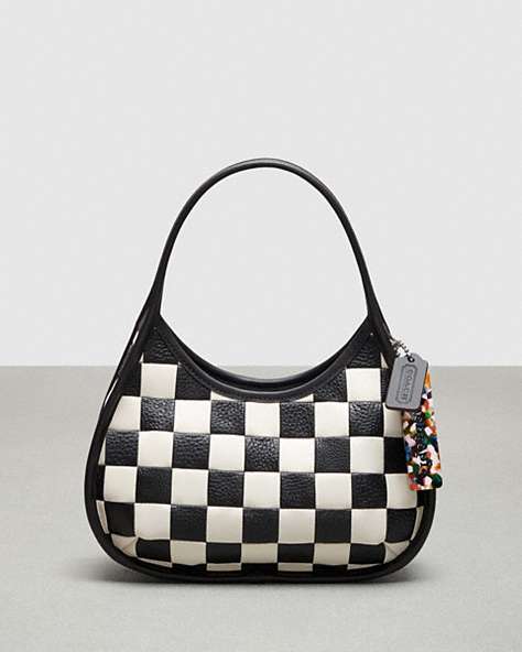COACH®,Ergo Bag in Checkerboard Upcrafted Leather,Upcrafted Leather™,Small,Black/Chalk,Front View