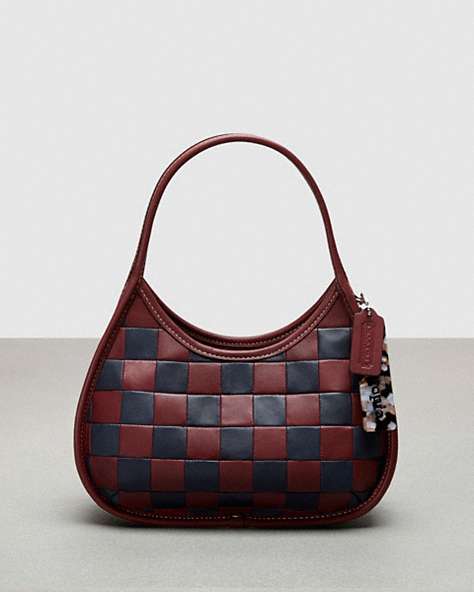 COACH®,Ergo Bag in Checkerboard Upcrafted Leather,Upcrafted Leather™,Small,New Bordeaux/Midnight Navy,Front View