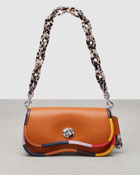 COACH®,Wavy Dinky in Coachtopia Leather with Upcrafted Scrap Binding,Coachtopia Leather,Small,Burnished Amber Multicolor,Front View