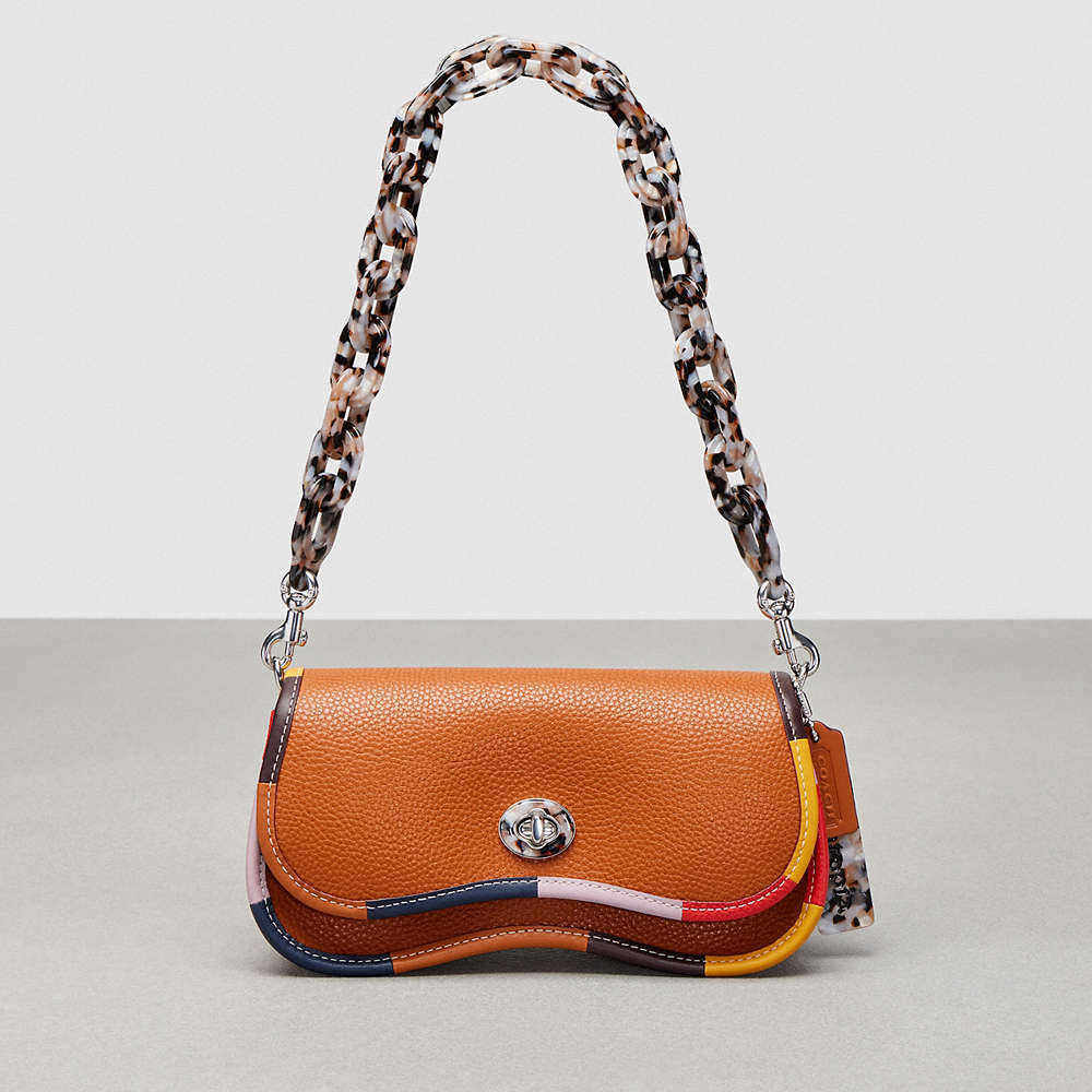 Coach Wavy Dinky In Topia Leather With Upcrafted Scrap Binding In Burnished Amber Multicolor