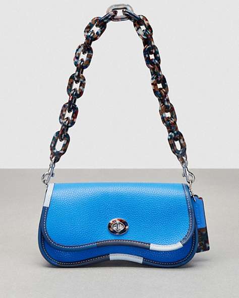 COACH®,Wavy Dinky in Coachtopia Leather with Upcrafted Scrap Binding,Coachtopia Leather,Small,Vintage Blue Multi,Front View