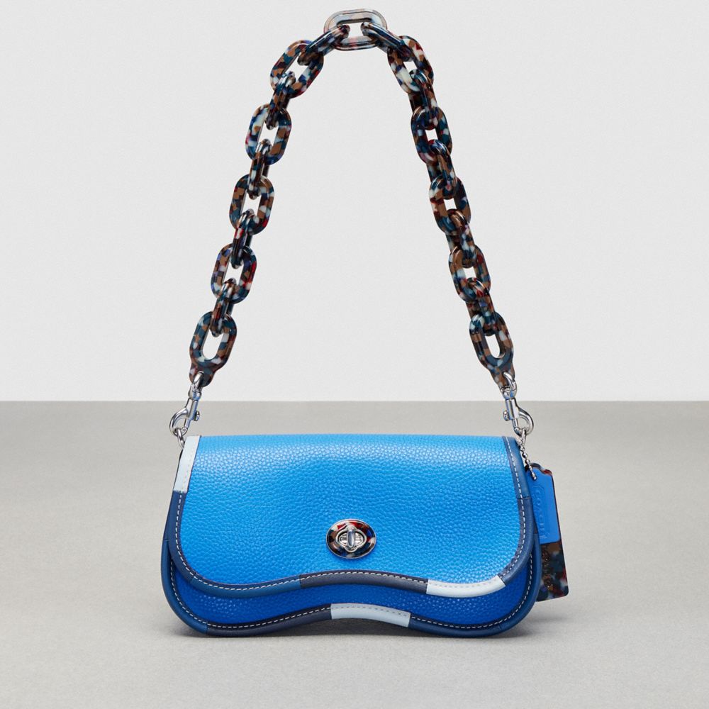 Coach Wavy Dinky In Topia Leather With Upcrafted Scrap Binding In Vintage Blue Multi