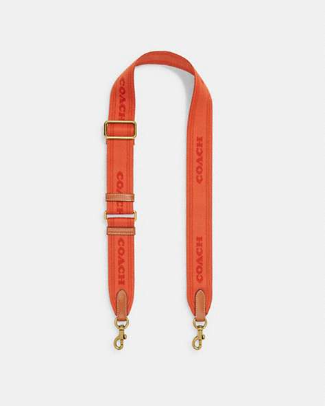 COACH®,COLORBLOCK WEBBING STRAP,Leather,Brass/Orange Rust Multi,Front View