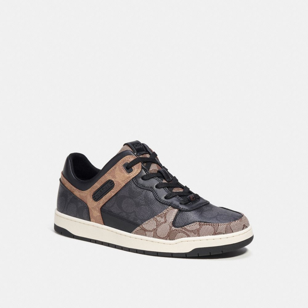 Coach C201 Trainer In Signature Canvas In Black/brown