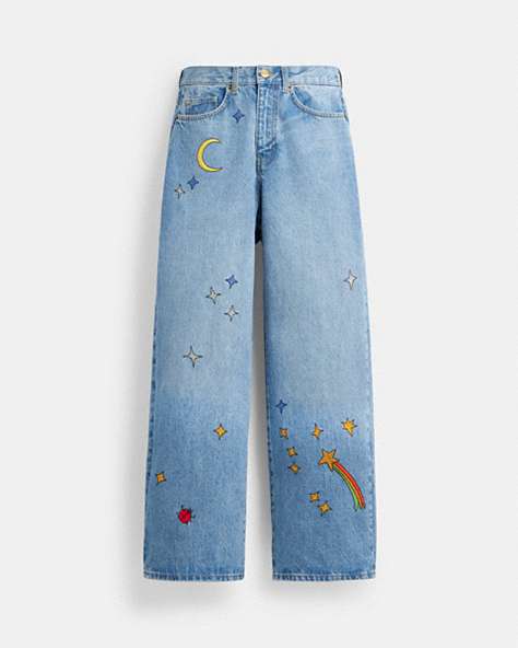 COACH®,COACH X OBSERVED BY US 90'S FIT DENIM JEANS,cotton,Space,Blue Multi,Front View