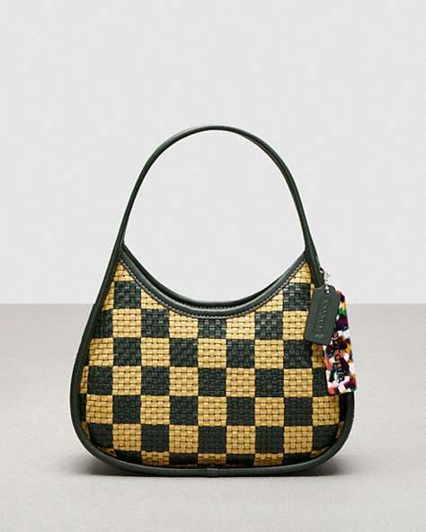 COACH®,Ergo Bag in Woven Checkerboard Upcrafted Leather,Small,Dark Fern/Sunflower,Front View