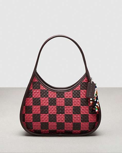 COACH®,Ergo Bag in Woven Checkerboard Upcrafted Leather,Small,Oxblood/Strawberry Haze,Front View