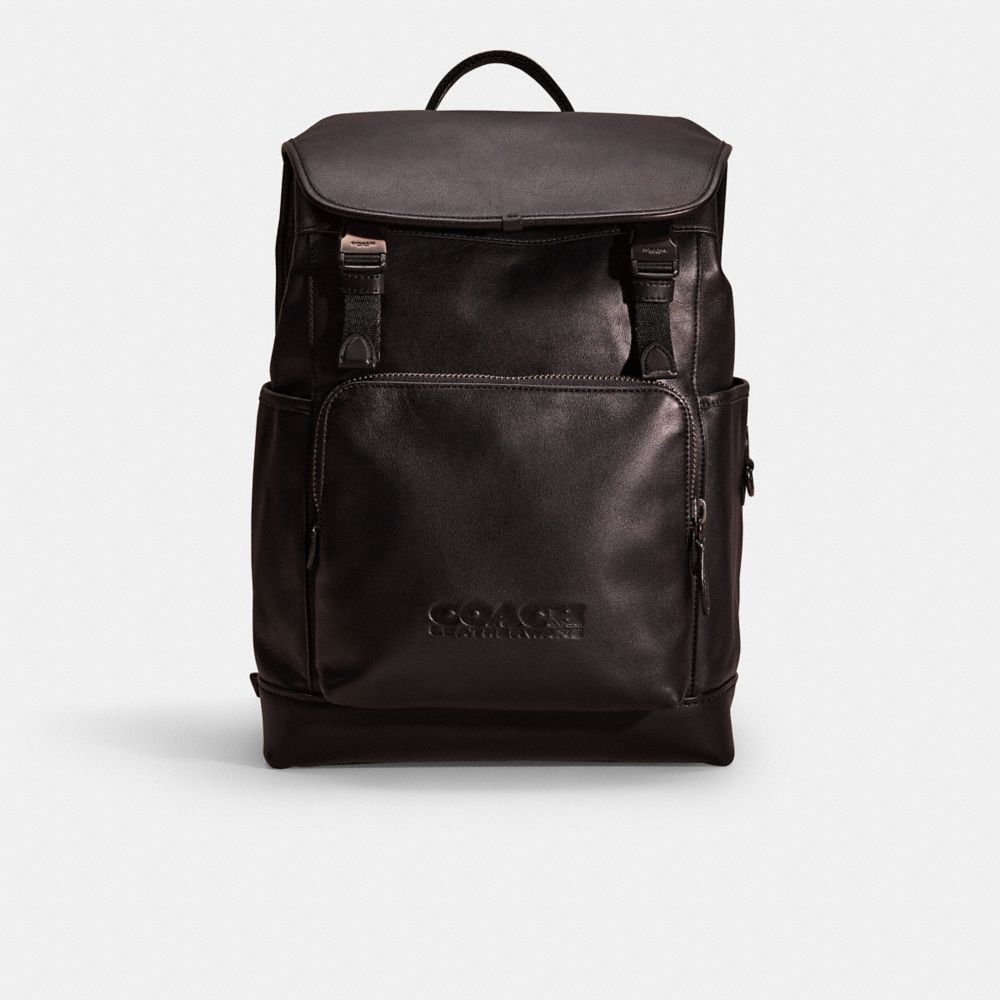 Coach Restored League Flap Backpack In Black Copper/black