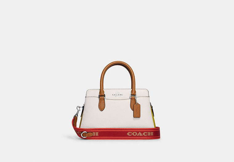 COACH®,MINI DARCIE CARRYALL IN COLORBLOCK,Leather,Silver/Chalk Multi,Front View