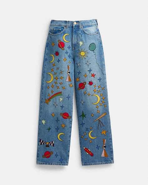 COACH®,COACH X OBSERVED BY US 90'S FIT DENIM JEANS,cotton,Space,Blue Multi,Front View