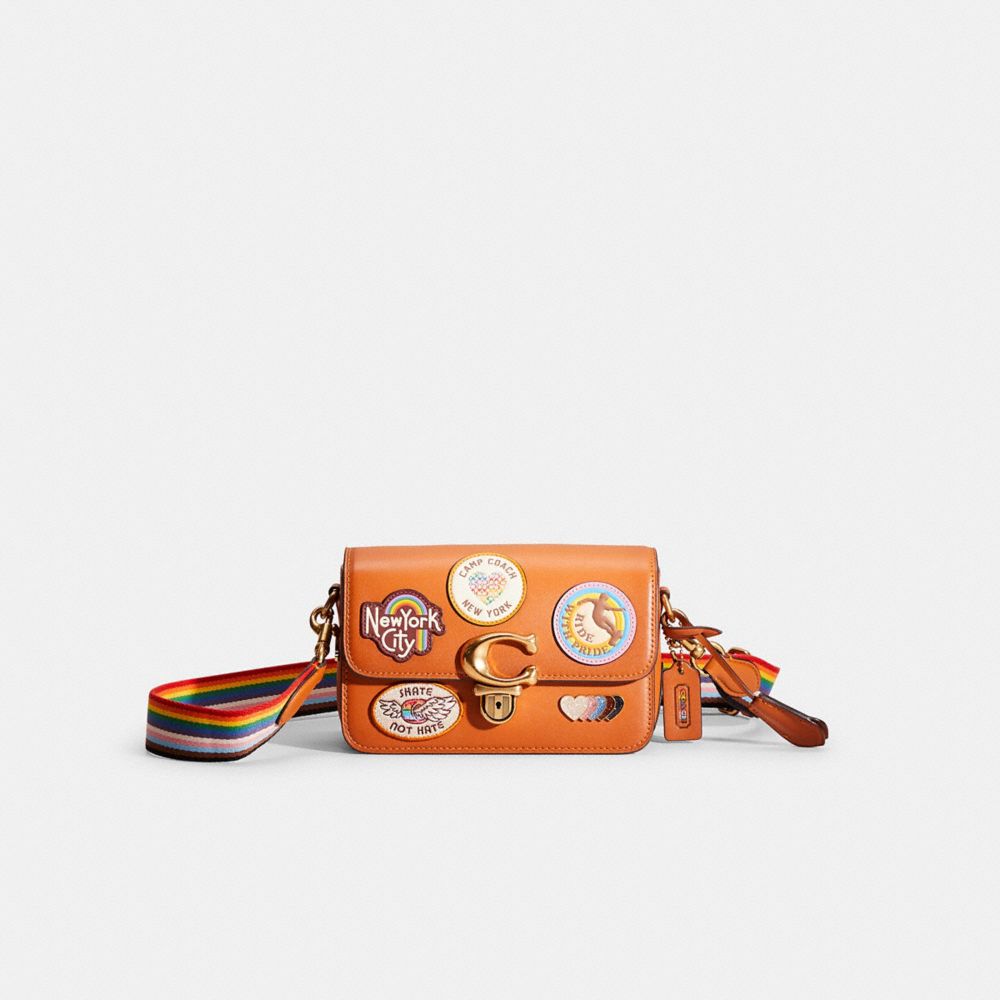 Coach Restored Studio Shoulder Bag 19 With Patches In Brass/hazelnut Multi