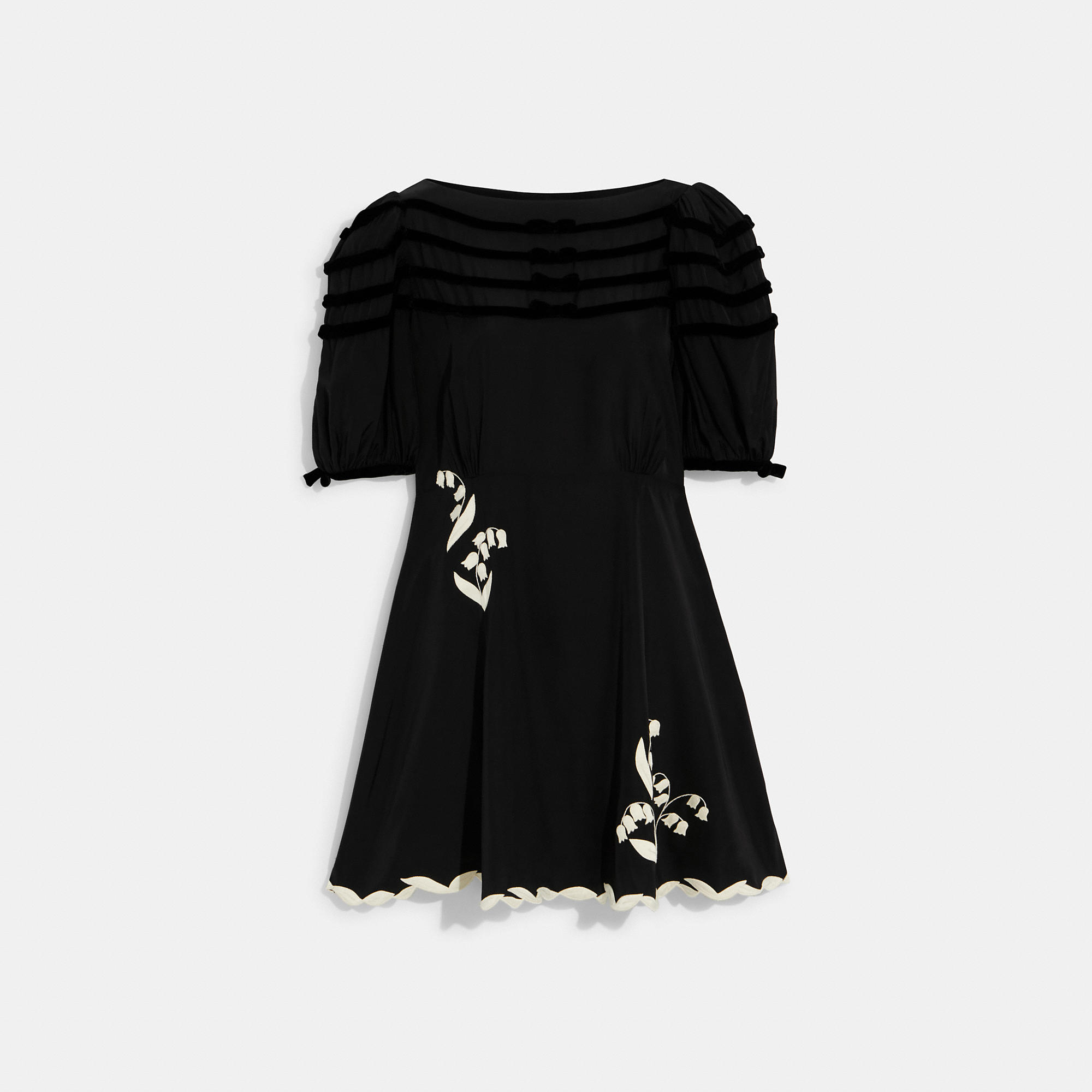 Shop Coach Outlet Babydoll Dress With Velvet Bows In Black
