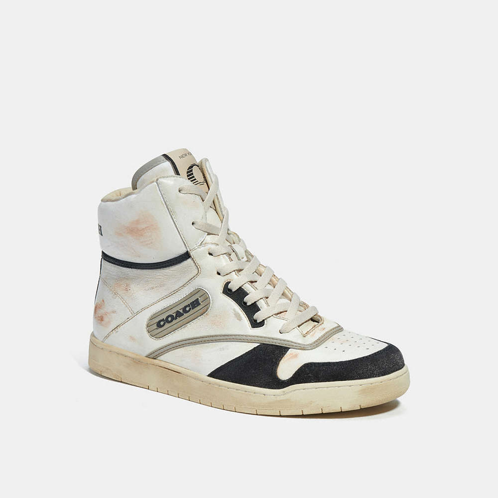 Coach Distressed High Top Sneaker In White/black | ModeSens