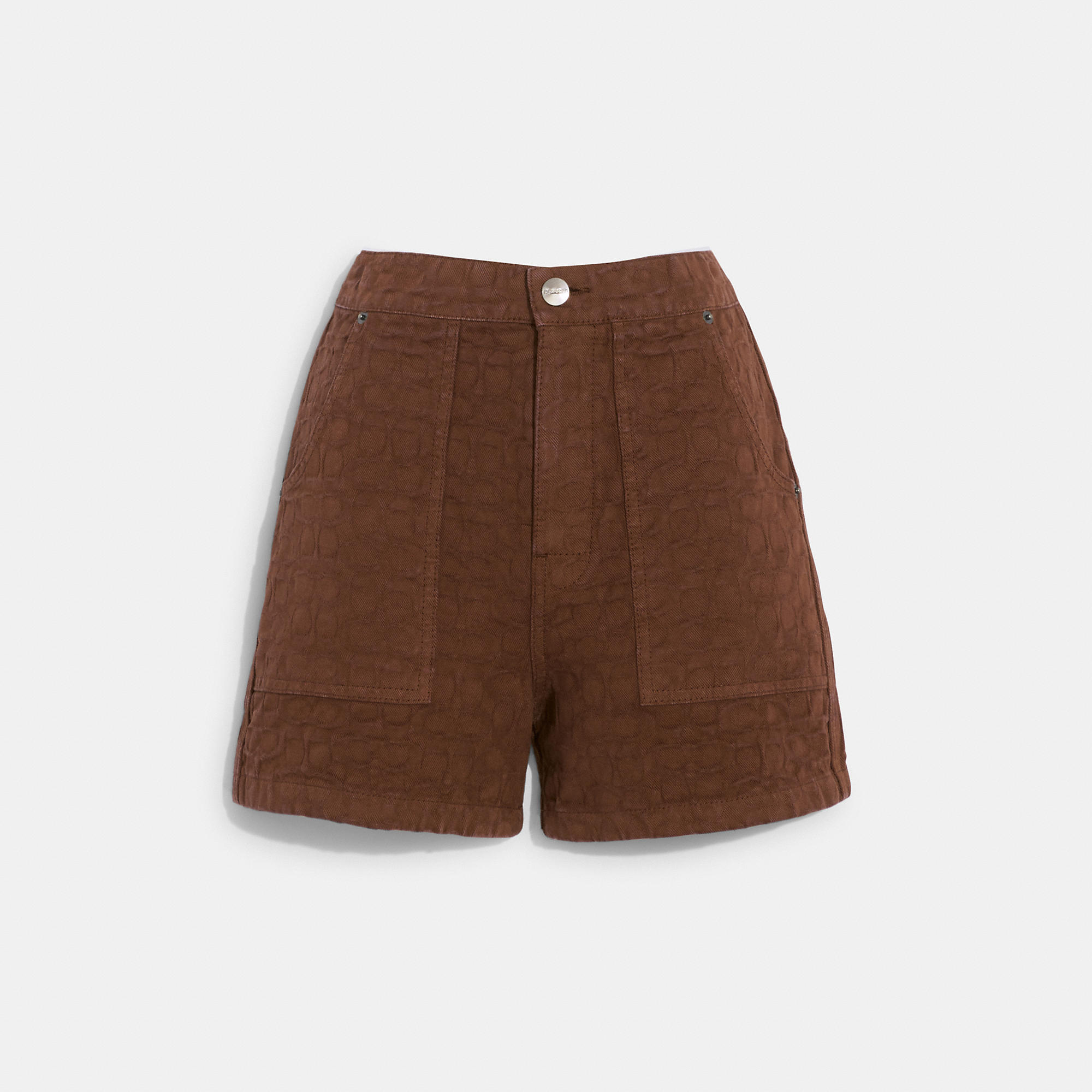 Coach Outlet Signature Jacquard Denim Shorts In Brown
