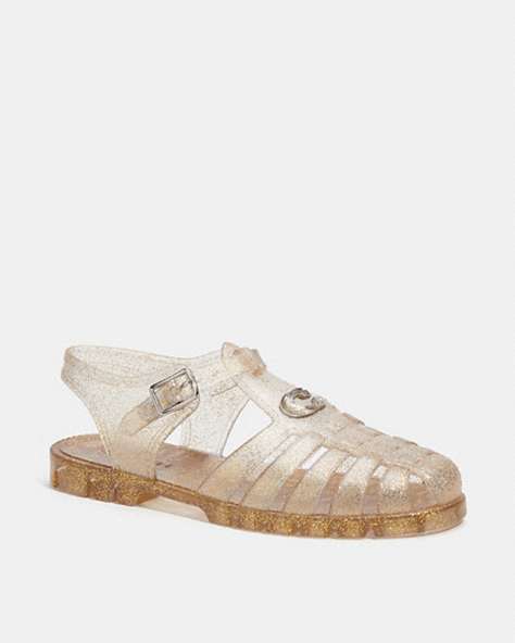 COACH®,JELLY FISHERMAN SANDAL,Rubber,Gold,Front View