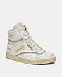 COACH®,DISTRESSED HIGH TOP SNEAKER,Leather,White/Dove Grey,Front View