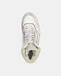 COACH®,DISTRESSED HIGH TOP SNEAKER,Leather,White/Dove Grey,Inside View,Top View