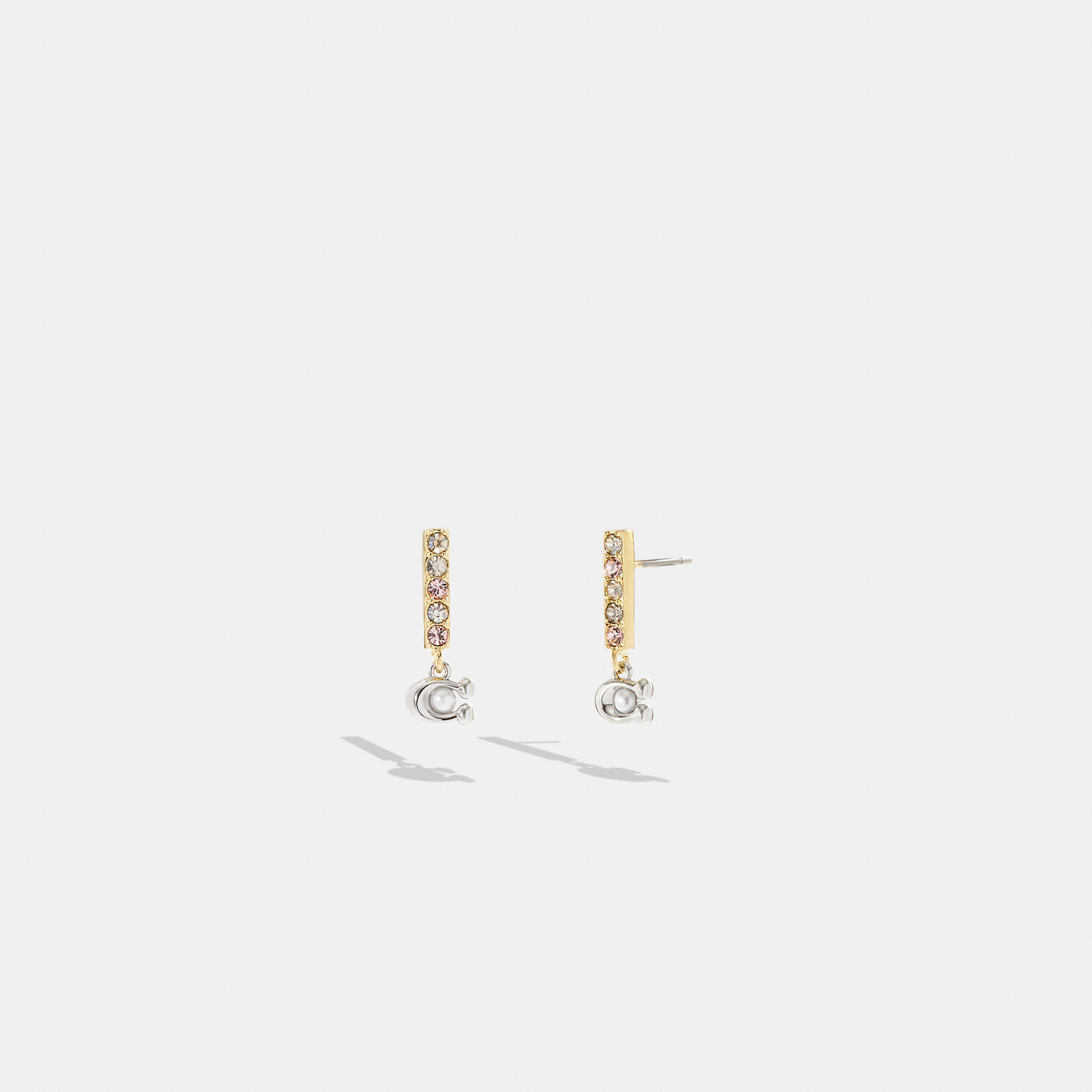 Shop Coach Outlet Signature Pavé Bar Huggie Earrings In Yellow