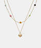 COACH®,SIGNATURE RAINBOW HEART LAYERED NECKLACE,Gold/Multi,Front View