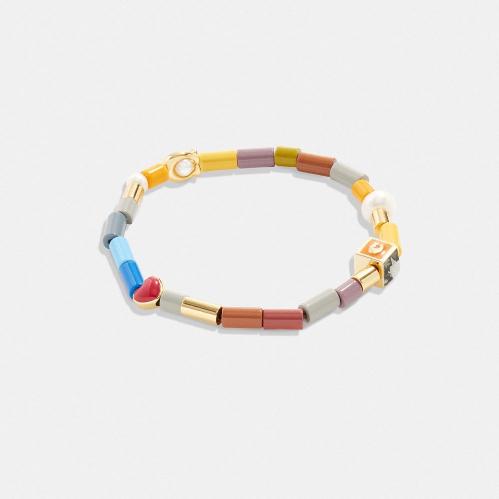 CoachSignature And Heart Rainbow Beaded Stretch Bracelet