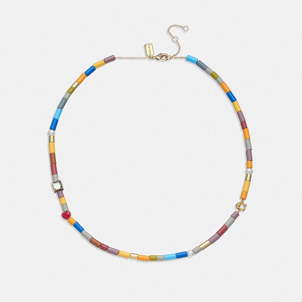 Signature And Heart Rainbow Beaded Necklace