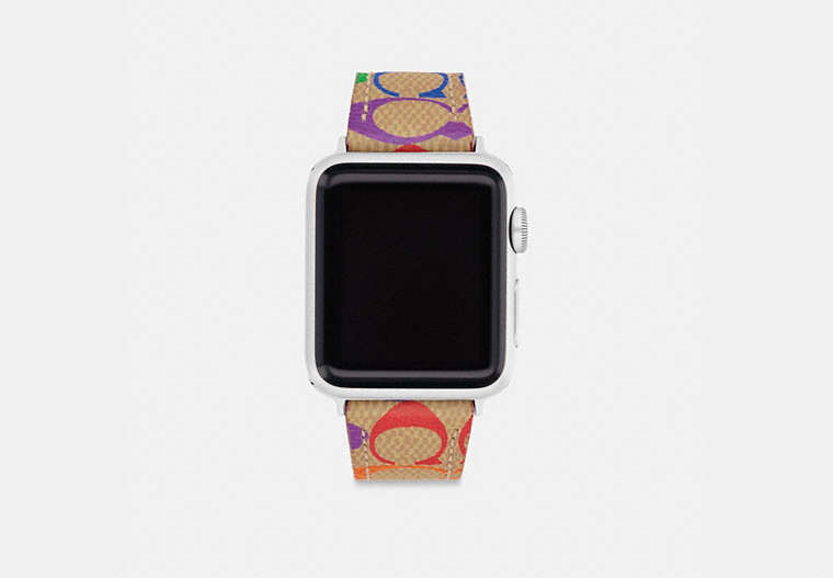 COACH®,APPLE WATCH® STRAP, 38MM, 40MM AND 41MM,Signature Coated Canvas,Rainbow Signature,Front View
