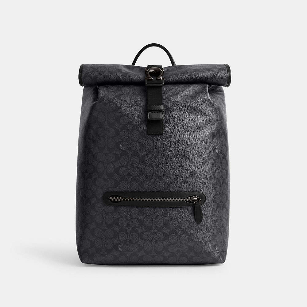 Coach Beck Roll Top Backpack In Signature Canvas In Charcoal