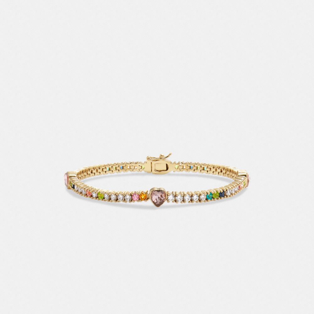 Coach Rainbow Heart Tennis Bracelet In Gold